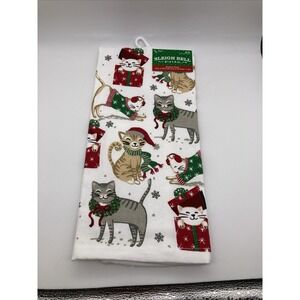 NEW Sleigh Bell Bistro Santa Cat Kittens  Kitchen Towel - 15in x 25in NWT